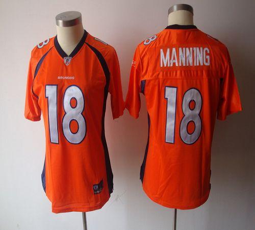 Broncos #18 Peyton Manning Orange Women's Alternate Stitched NFL Jersey
